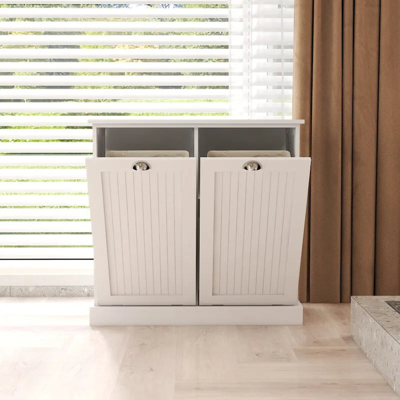 Wäschesortierschrank mit zwei Fächern und herausnehmbaren Stofftaschen