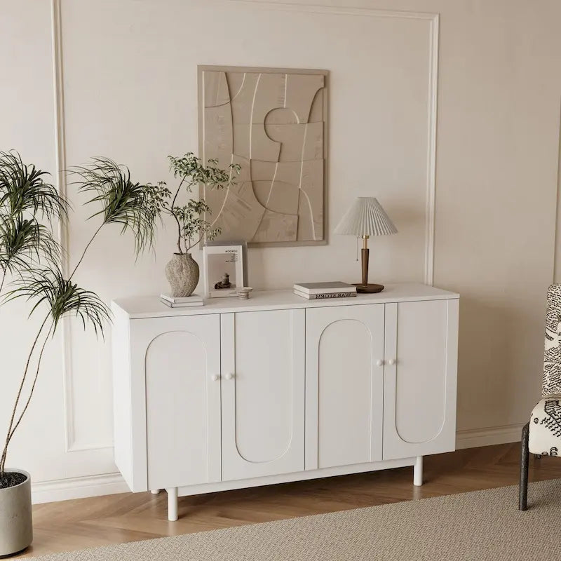 Modern 4-Door Sideboard Buffet Cabinet with Arched Doors - Light Green