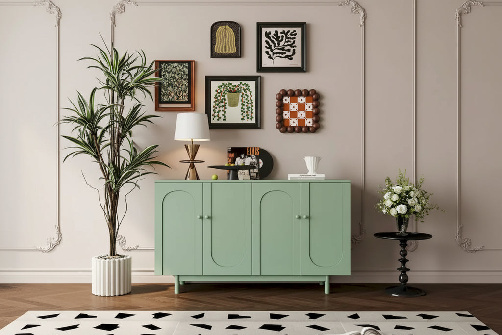 Modern Stylish Sideboard Buffets 4-Door Intaglio Storage Cabinet