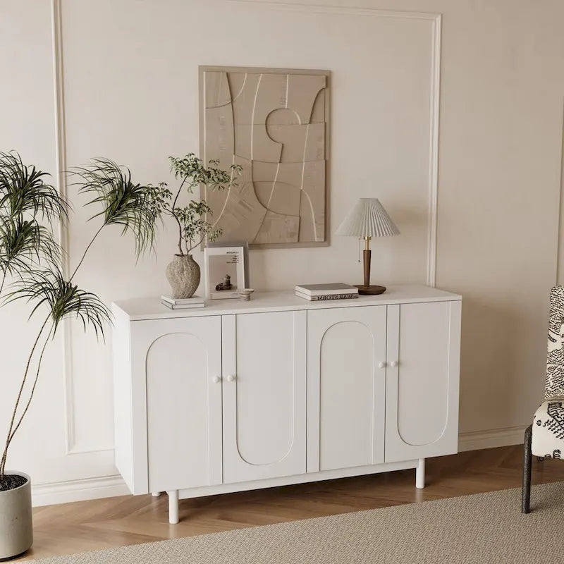 Modern 4-Door Sideboard Buffet Cabinet with Arched Doors - Light Green