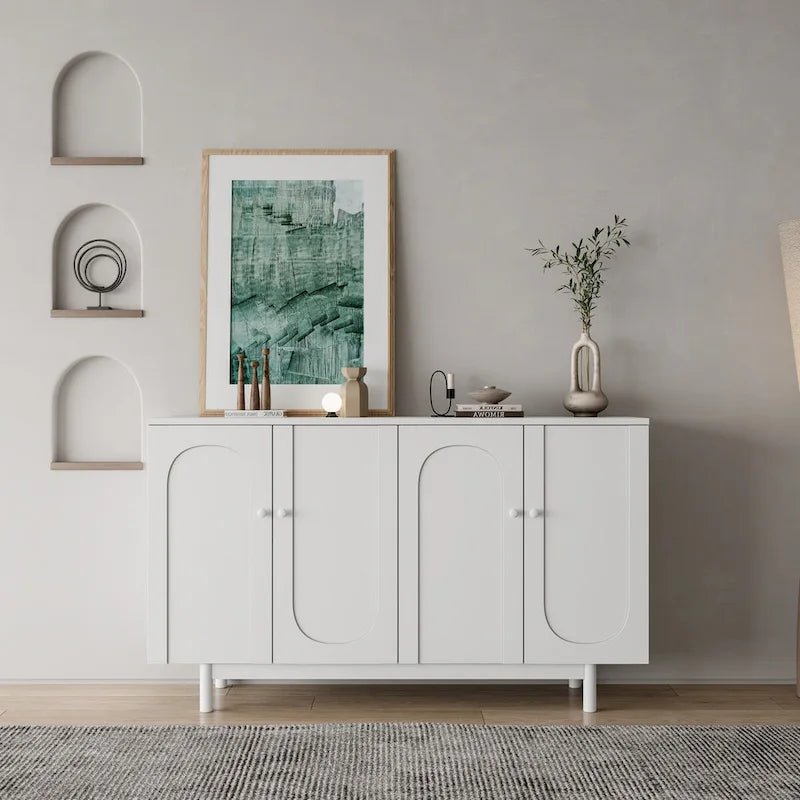 Modern 4-Door Sideboard Buffet Cabinet with Arched Doors - Light Green