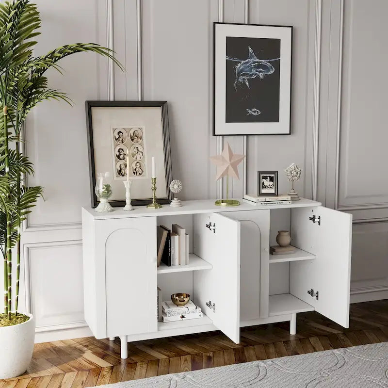 Modern 4-Door Sideboard Buffet Cabinet with Arched Doors - Light Green