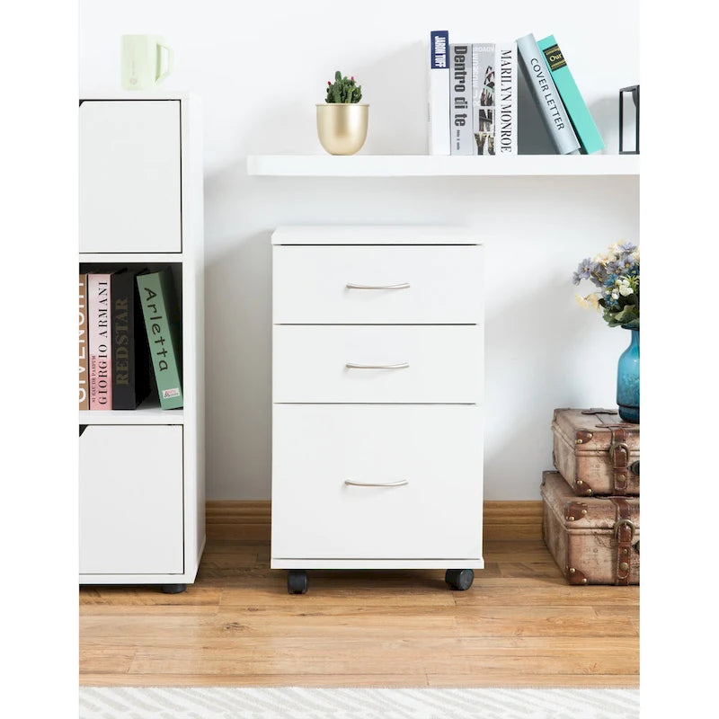 3-Drawer Mobile File Cabinet with Rolling Wheels - Fits Under Desk, Home Office