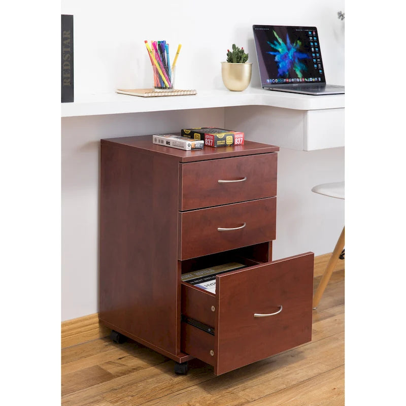 3-Drawer Mobile File Cabinet with Rolling Wheels - Fits Under Desk, Home Office