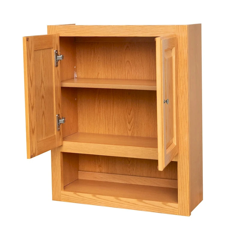 Raised Panel Bathroom Wall Cabinet with 2 Doors and Interior Shelf