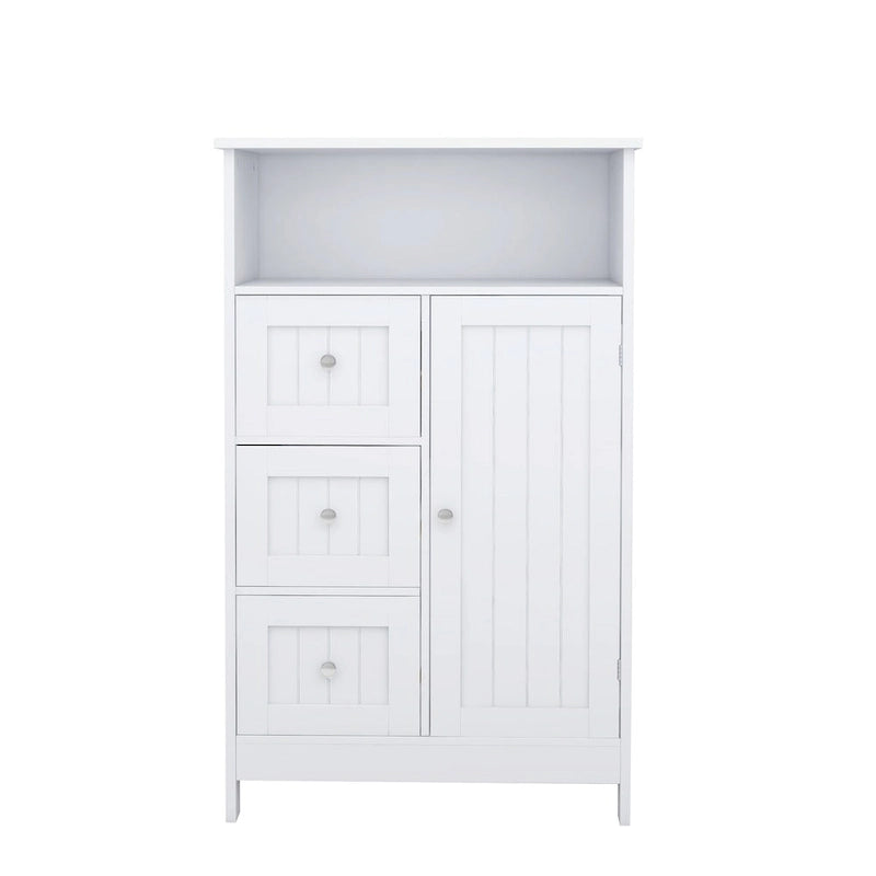 White Bathroom Storage Cabinet with 3 Drawers and 1 Door