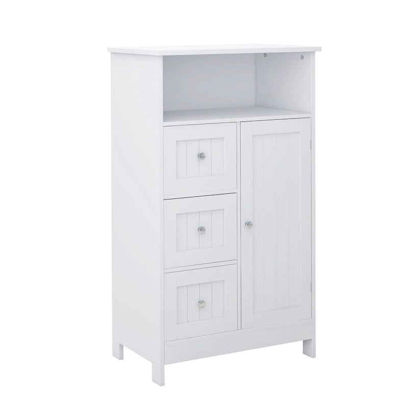 White Bathroom Storage Cabinet with 3 Drawers and 1 Door