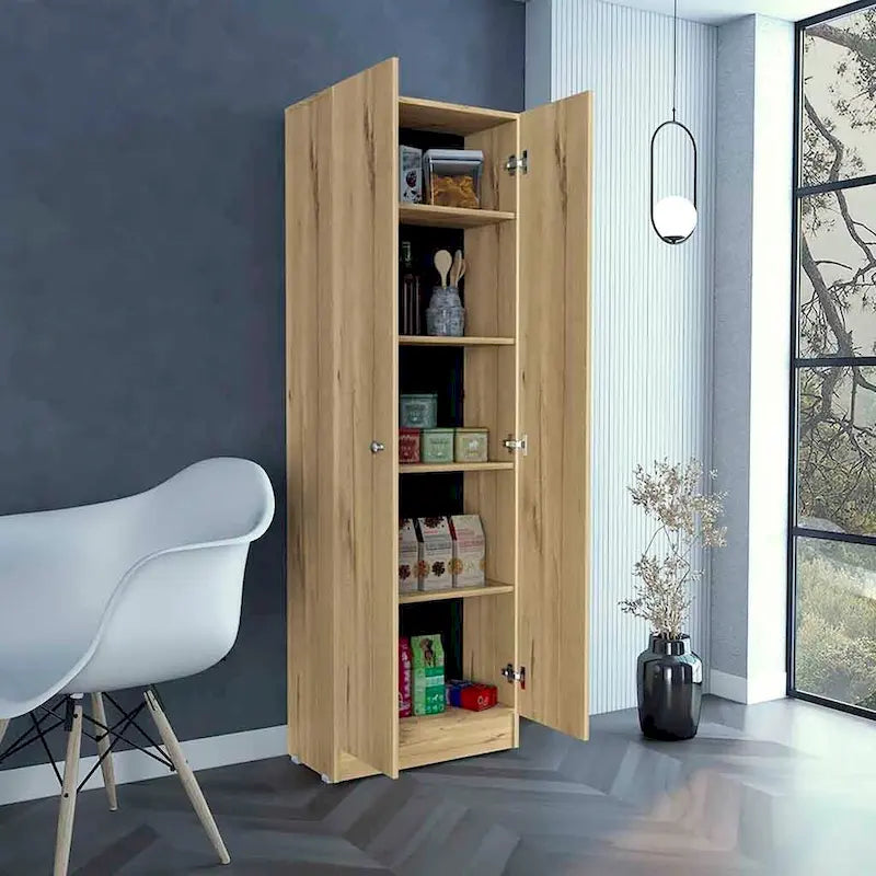 Freestanding Storage Cabinet with Double Doors and 5 Interior Shelves - 23.6Wx71.1H