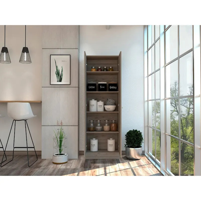 Freestanding Storage Cabinet with Double Doors and 5 Interior Shelves - 23.6Wx71.1H