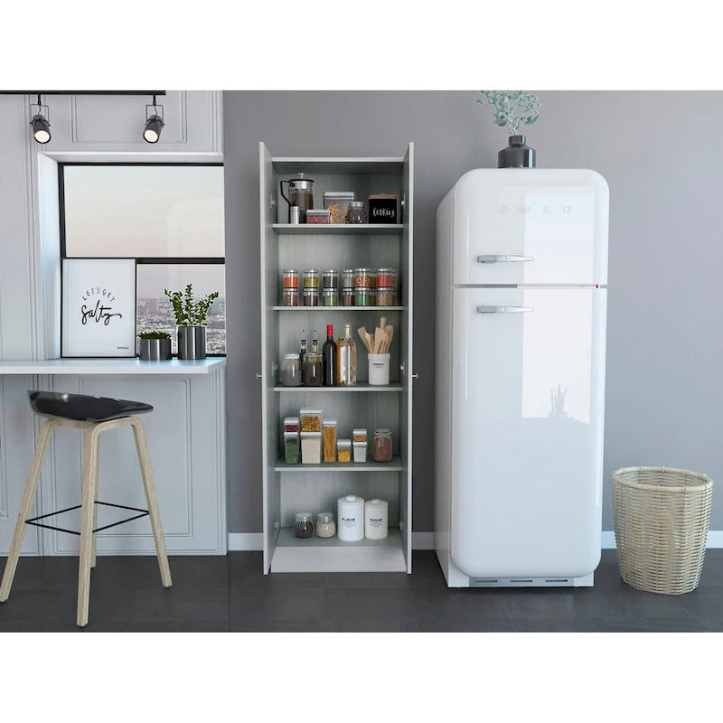 Freestanding Storage Cabinet with Double Doors and 5 Interior Shelves - 23.6Wx71.1H