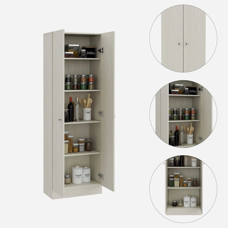 Freestanding Storage Cabinet with Double Doors and 5 Interior Shelves - 23.6Wx71.1H