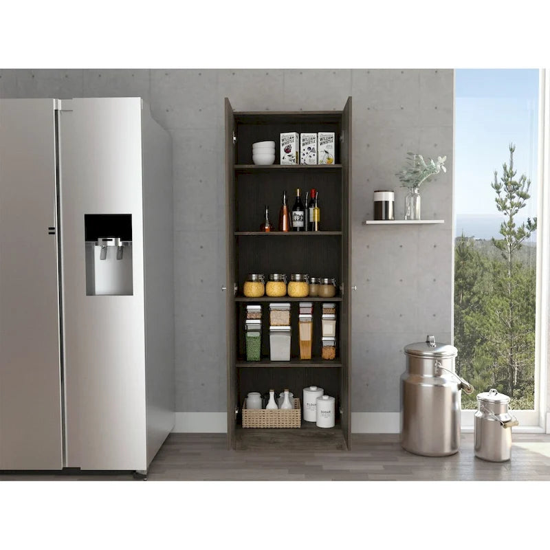 Freestanding Storage Cabinet with Double Doors and 5 Interior Shelves - 23.6Wx71.1H
