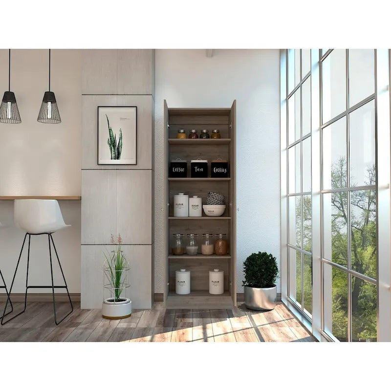 Freestanding Storage Cabinet with Double Doors and 5 Interior Shelves - 23.6Wx71.1H