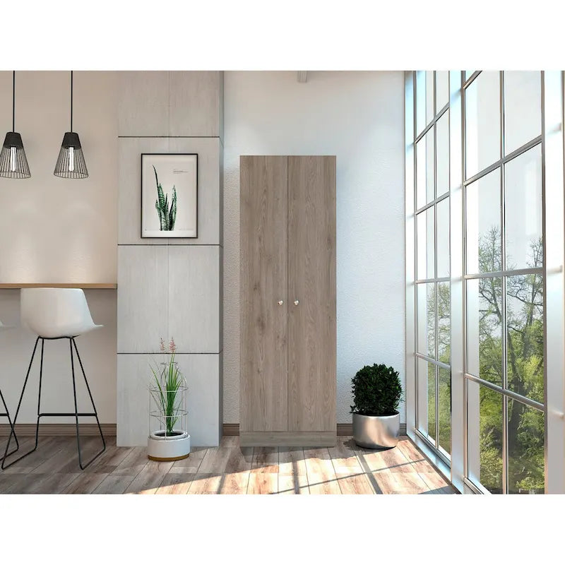 Freestanding Storage Cabinet with Double Doors and 5 Interior Shelves - 23.6Wx71.1H
