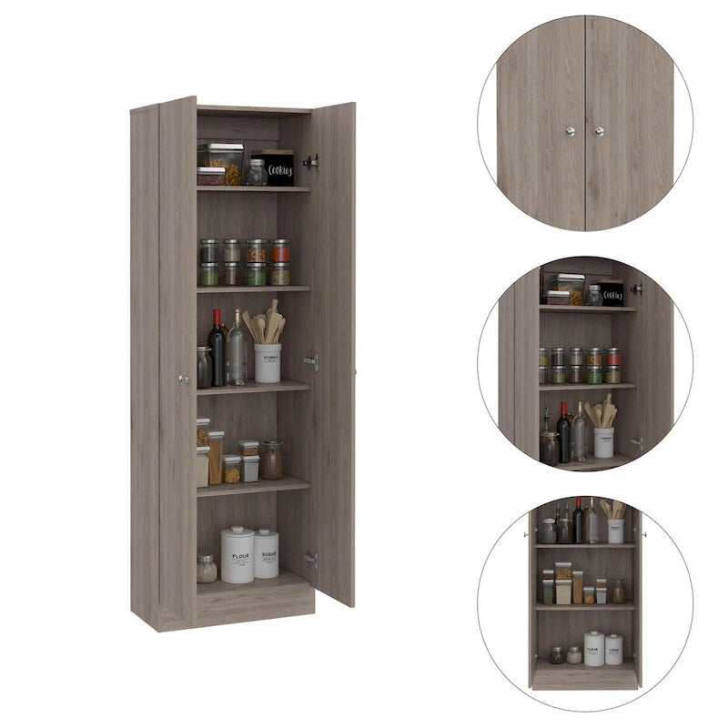 Freestanding Storage Cabinet with Double Doors and 5 Interior Shelves - 23.6Wx71.1H