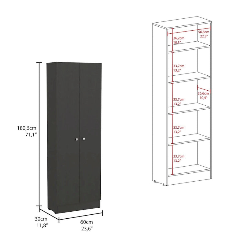 Freestanding Storage Cabinet with Double Doors and 5 Interior Shelves - 23.6Wx71.1H