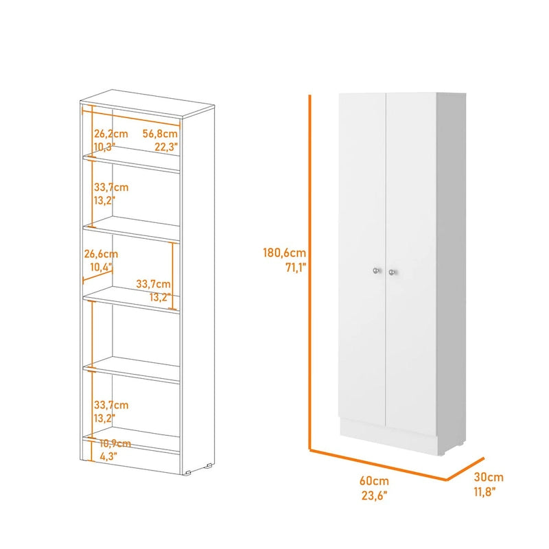 Freestanding Storage Cabinet with Double Doors and 5 Interior Shelves - 23.6Wx71.1H