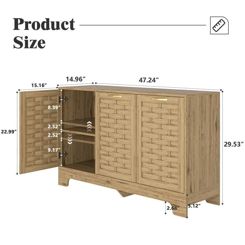 3-Door Storage Cabinet Buffet Sideboard with Adjustable Shelf