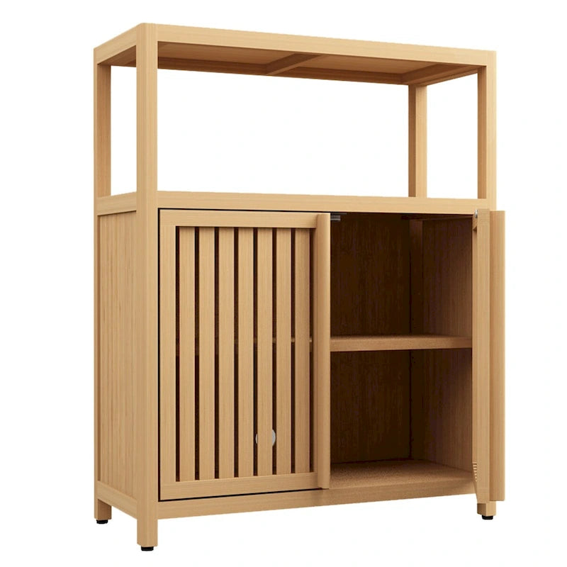 32 Tall Wood 2-door Bathroom Cabinet in Neutral with Interior Shelf