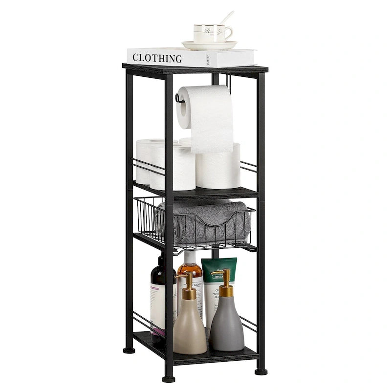 Freestanding Bathroom Shelf with Drawer and Toilet Paper Holder - Rustic Style