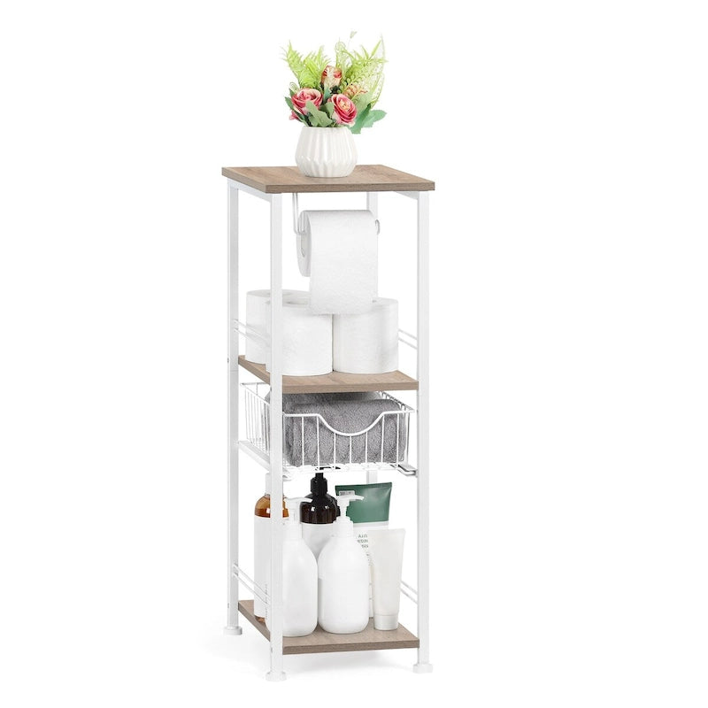 Freestanding Bathroom Shelf with Drawer and Toilet Paper Holder - Rustic Style