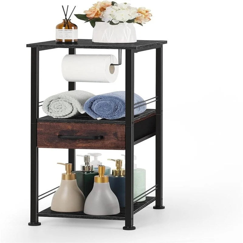 3-Tier Bathroom Storage Shelf with Drawer and Toilet Paper Holder - 10.2Dx11.8Wx28.1H