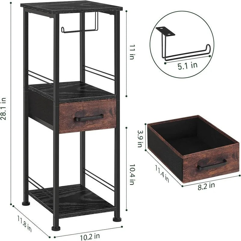 3-Tier Bathroom Storage Shelf with Drawer and Toilet Paper Holder - 10.2Dx11.8Wx28.1H