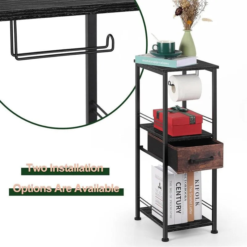 3-Tier Bathroom Storage Shelf with Drawer and Toilet Paper Holder - 10.2Dx11.8Wx28.1H
