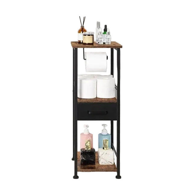 3-Tier Bathroom Storage Shelf with Drawer and Toilet Paper Holder - 10.2Dx11.8Wx28.1H