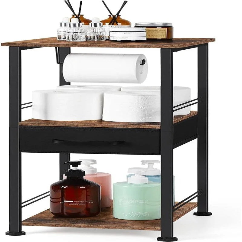 3-Tier Bathroom Storage Shelf with Drawer and Toilet Paper Holder - 10.2Dx11.8Wx28.1H