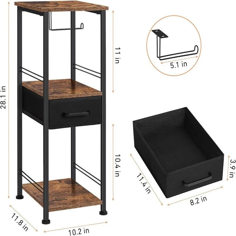 3-Tier Bathroom Storage Shelf with Drawer and Toilet Paper Holder - 10.2Dx11.8Wx28.1H