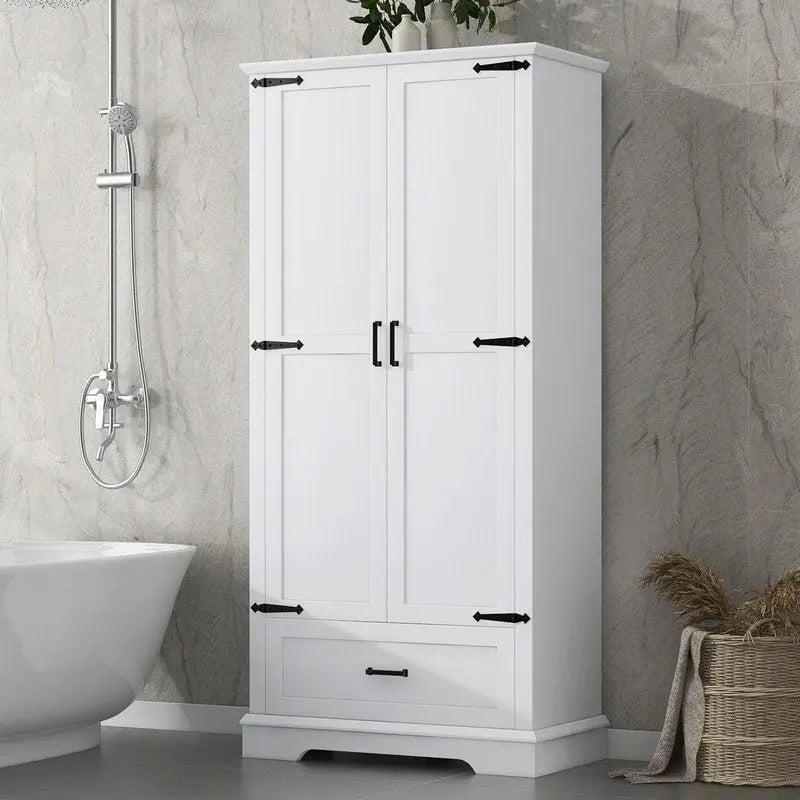 Tall Bathroom Storage Cabinet with 2 Doors, 1 Drawer and Adjustable Shelves - White