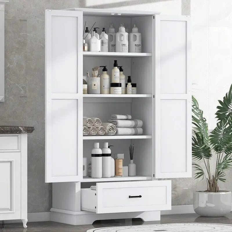 Tall Bathroom Storage Cabinet with 2 Doors, 1 Drawer and Adjustable Shelves - White