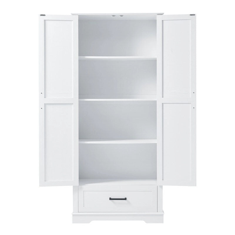 Tall Bathroom Storage Cabinet with 2 Doors, 1 Drawer and Adjustable Shelves - White