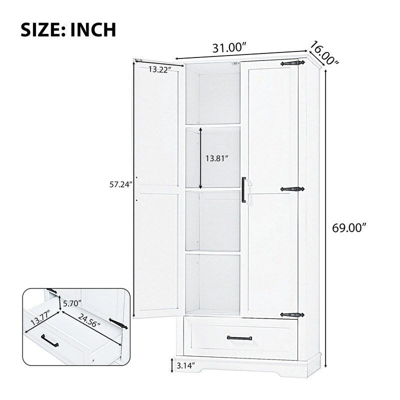Tall Bathroom Storage Cabinet with 2 Doors, 1 Drawer and Adjustable Shelves - White