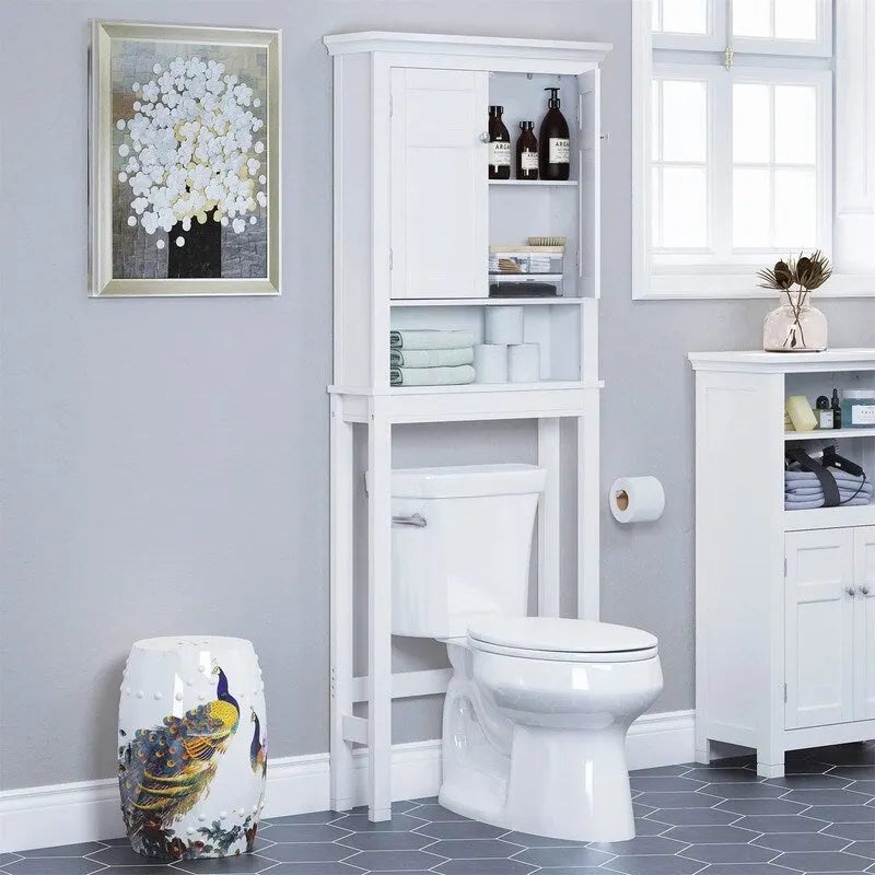 Over-Toilet Storage Cabinet with Beadboard Paneling and Adjustable Shelves - 27.36W x 65H
