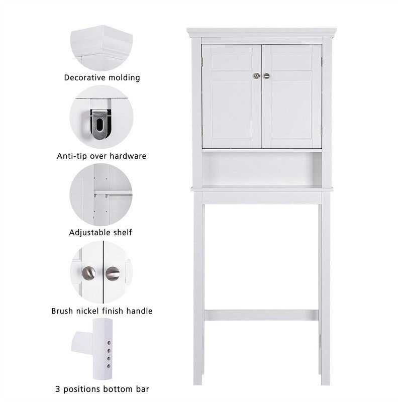 Over-Toilet Storage Cabinet with Beadboard Paneling and Adjustable Shelves - 27.36W x 65H