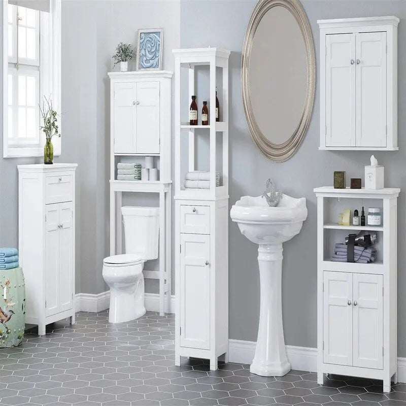 Over-Toilet Storage Cabinet with Beadboard Paneling and Adjustable Shelves - 27.36W x 65H