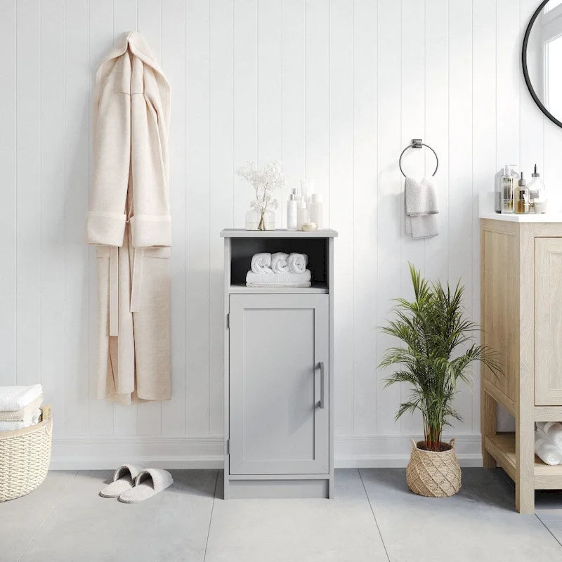 Freestanding Bathroom Storage Cabinet with Open Shelf and Single Door - White