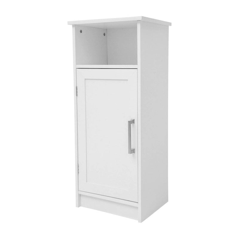 Freestanding Bathroom Storage Cabinet with Open Shelf and Single Door - White