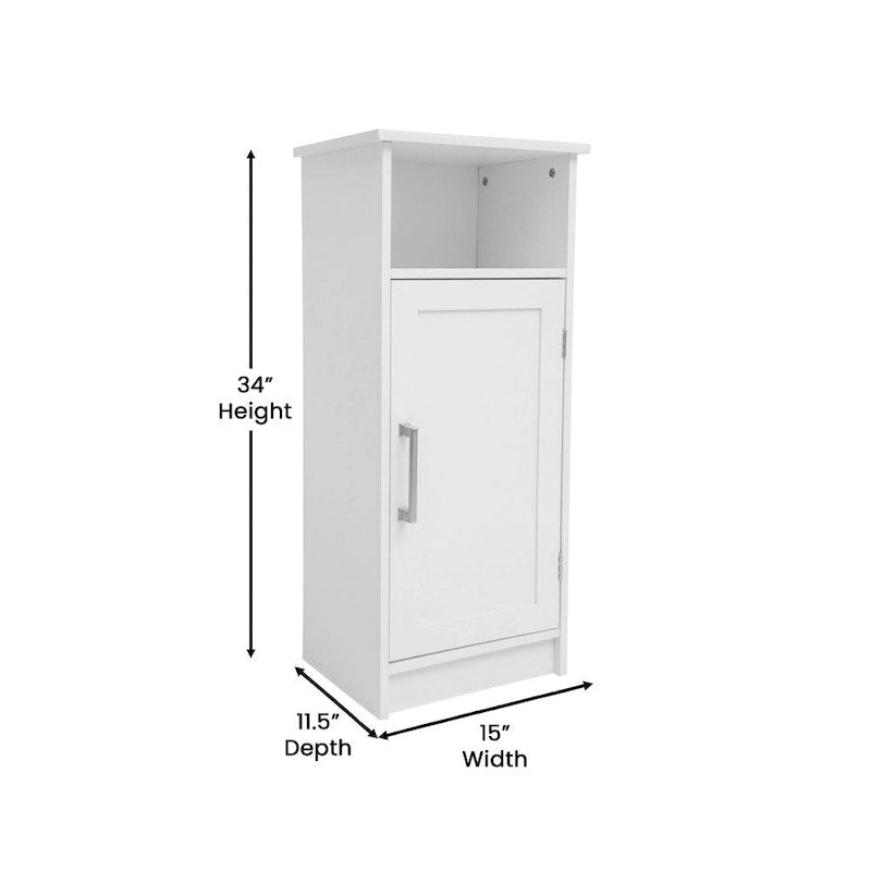 Freestanding Bathroom Storage Cabinet with Open Shelf and Single Door - White