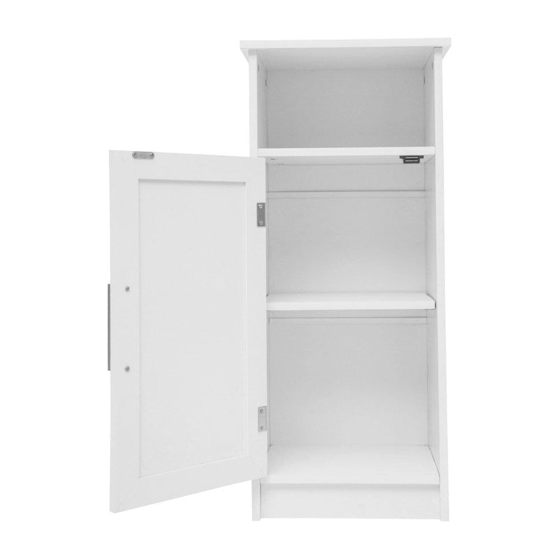 Freestanding Bathroom Storage Cabinet with Open Shelf and Single Door - White