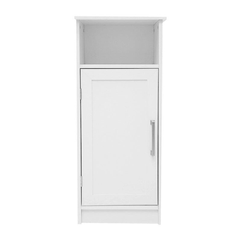 Freestanding Bathroom Storage Cabinet with Open Shelf and Single Door - White