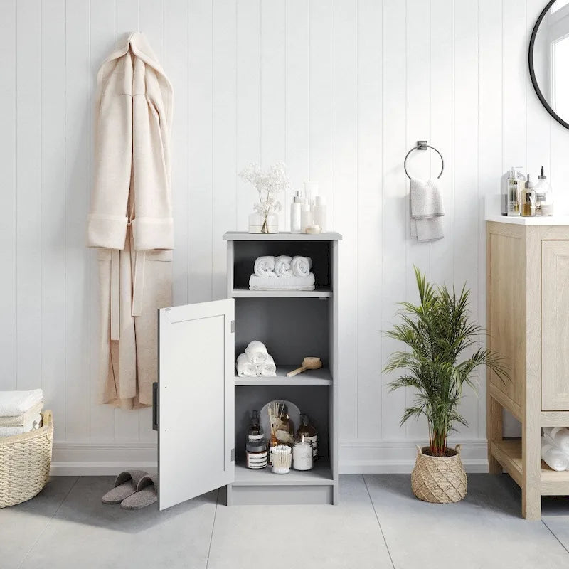 Freestanding Bathroom Storage Cabinet with Open Shelf and Single Door - White