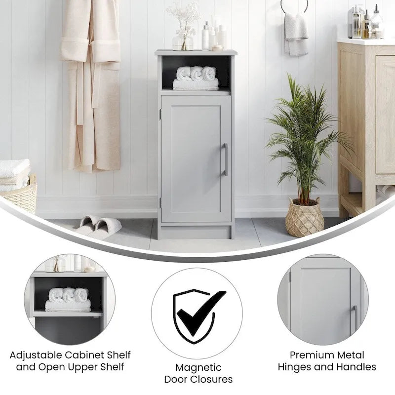 Freestanding Bathroom Storage Cabinet with Open Shelf and Single Door - White