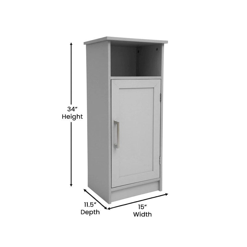 Freestanding Bathroom Storage Cabinet with Open Shelf and Single Door - White