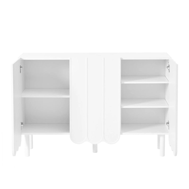 Schuhschrank und Buffet-Sideboard mit Türen in Wellenoptik, verstellbaren Einlegeböden und Beinen aus Massivholz