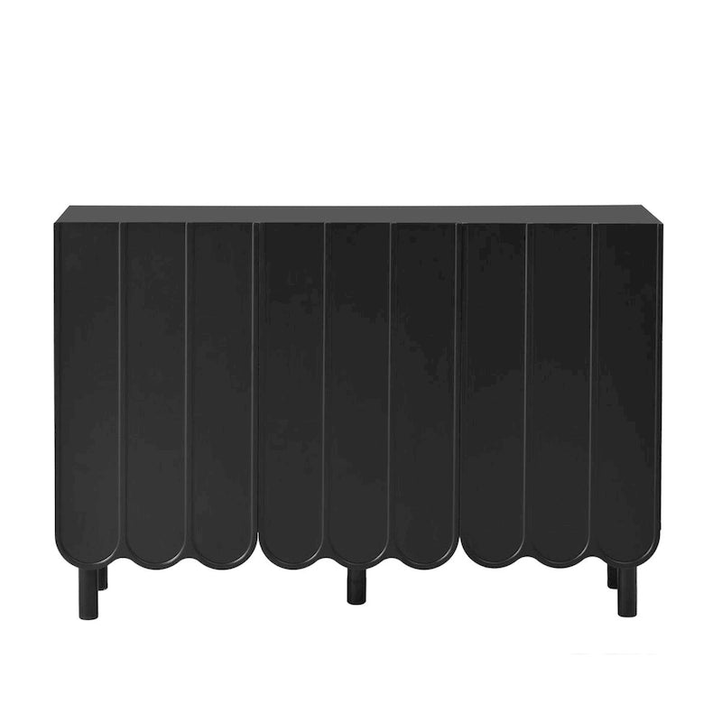 Schuhschrank und Buffet-Sideboard mit Türen in Wellenoptik, verstellbaren Einlegeböden und Beinen aus Massivholz