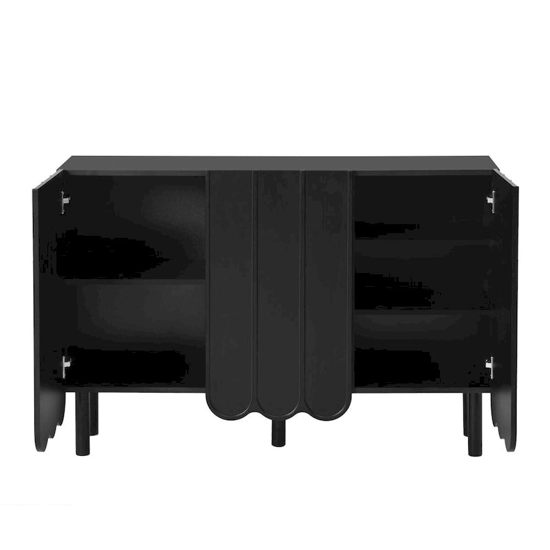 Schuhschrank und Buffet-Sideboard mit Türen in Wellenoptik, verstellbaren Einlegeböden und Beinen aus Massivholz