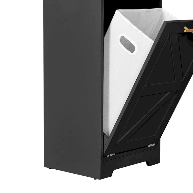 3-Tier Tilt-Out Laundry Hamper Cabinet with Storage Shelf and Metal Hooks - 53H